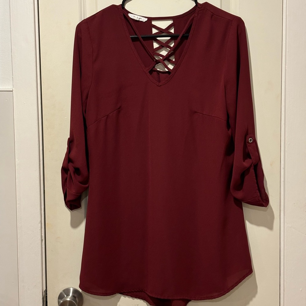 Maurices Deep Red Crisscross Blouse